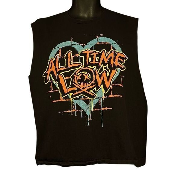 All Time Low Cutoff Sleeves Cropped Crop T-Shirt Men’s Large - Picture 1 of 3
